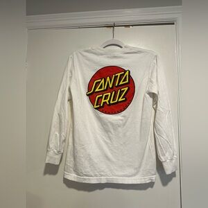 White Long Sleeve Santa Cruz Skateboard Shirt. Sz: S. Red Spell Out Logo.